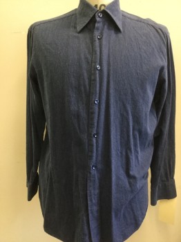 BRIONI, French Blue, Cotton, Solid, Long Sleeves, Button Front, Collar Attached, Hidden Button Down Collar