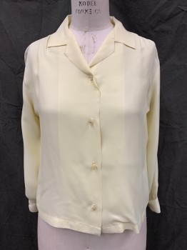 N/L, Lt Yellow, Synthetic, Solid, Button Front, Collar Attached, Long Sleeves, Button Cuff,