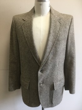 PALM BEACH, Brown, Wool, Tweed, Single Breasted, 2 Buttons,  Notched Lapel, Top Stitch, 3 Pockets, Speckled Color on Brown and White Weave
