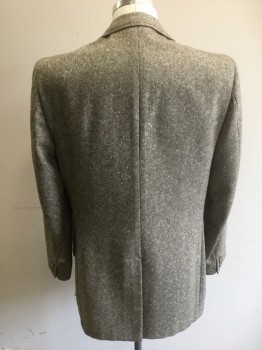 Mens, 1980s Vintage, Suit, Jacket, PALM BEACH, Brown, Wool, Tweed, 38/32, 44L, Single Breasted, 2 Buttons,  Notched Lapel, Top Stitch, 3 Pockets, Speckled Color on Brown and White Weave