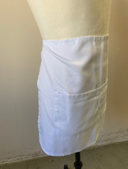 Unisex, Apron, KNG, White, Polyester, Solid, Twill, 2 Pockets/Compartments, Self Ties at Sides