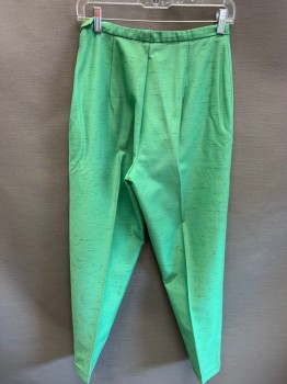 Womens, Pants, KORATRON, Kelly Green, Polyester, Solid, W26, High Waist, Side Zip, Slubbed Texture, Pegged