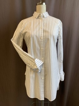 Womens, Blouse, J. CREW, White, Black, Cotton, Stripes - Vertical , XS, Button Front, Collar Attached, Long Sleeves, French Cuff