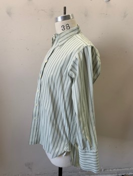 Mens, Shirt, DARCY CLOTHING, Off White, Green, Black, Cotton, Stripes - Vertical , M, 14/32, B.F., L/S,