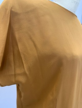 Womens, Blouse, JONES NEW YORK, Mustard Yellow, Silk, Solid, B:38, 10, S/S, Button Back, Cap Sleeve **Stains On Front And Pits, Shoulder Pads