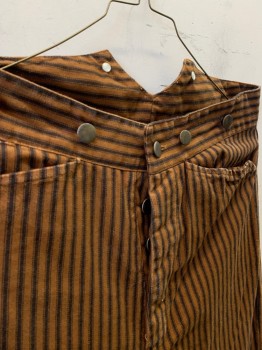 NL, Brown, Black, Cotton, Stripes - Vertical , Button Front, 4 Buttons on Front Waist, Adjustment Straps on Back, 4 Pockets,