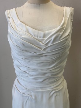 NO LABEL, Off White, Polyester, Solid, Sleeveless, Pleated Top, Back Zipper,