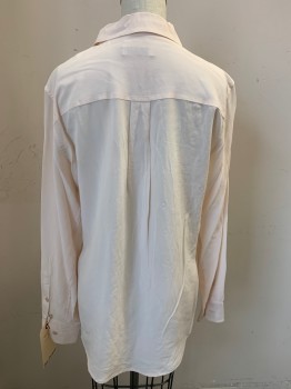 Womens, Blouse, EQUIPMENT, Baby Pink, Silk, Solid, S, Long Sleeves, Button Front, 2 Pockets,