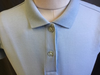 Childrens, Polo, LANDS' END, Baby Blue, Cotton, Solid, 8/9, Boy, Ribbed Knit Collar Attached, 2 Button Front, Short Sleeves,
