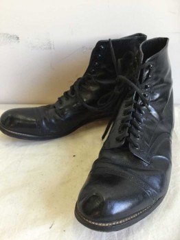 Mens, Boots 1890s-1910s, STACY ADAMS, Black, Leather, 12E, Cap Toe, Lace Up, Leather,
