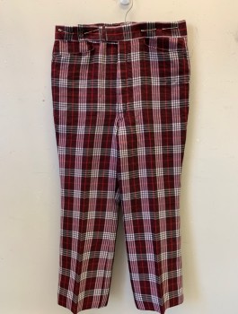 NL, Maroon Red, Red, White, Black, Polyester, Plaid, 5 Pockets, 2 Buttons Fasteners Triple, Right Waist, 1 Belt Loop at Front Waist