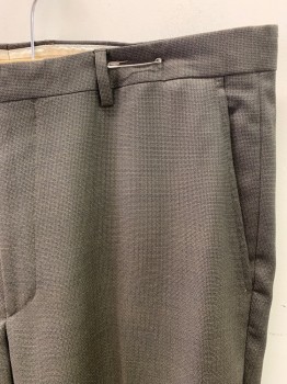 SANTORELLI, Dk Brown, Multi-color, Wool, Houndstooth, F.F, Zip Front, Button Closure, Extended Waistband, 4 Pockets, Open Hem