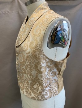 N/L MTO, Gold, Champagne, Silk, Swirl , Brocade, Single Breasted, Fabric Buttons, Shawl Lapel, 2 Welt Pockets, Belted Back, Back Lining is Shredding/Worn