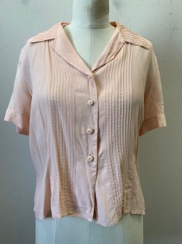 Womens, Shirt, A WEBER ORIGINAL, Baby Pink, Polyester, Solid, B38, S/S, Button Front, C.A., Vertical Seams