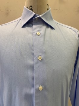 Mens, Casual Shirt, David Donahue, Baby Blue, White, Cotton, Pin Dot, 32-33, 15.5, L/S, Button Front, Collar Attached,