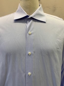 Mens, Casual Shirt, Saks Fifth Ave, Lt Blue, Cotton, Solid, 37-38, 17 1/2, L/S, Button Front, Collar Attached
