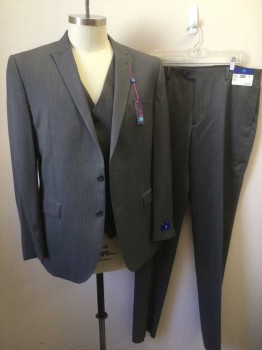 EGARA, Gray, Wool, Solid, Single Breasted, Peaked Lapel, 2 Buttons, 3 Pockets