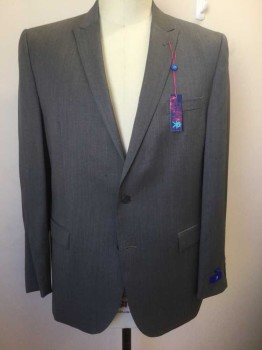 Mens, Suit, Jacket, EGARA, Gray, Wool, Solid, 48L, Single Breasted, Peaked Lapel, 2 Buttons, 3 Pockets