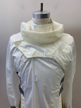 NL, Ivory White, Nylon, Removable Hood, Velcro Gray Mesh Straps On Waist, Net Mesh Sleeves, With Matching White Mesh Neck Piece/Belt