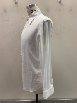 Mens, Dress Shirt, Anto, White, Cotton, Stripes, 37, 15, 1970s Repro, L/S, Button Front, Collar Attached, Minor Stains