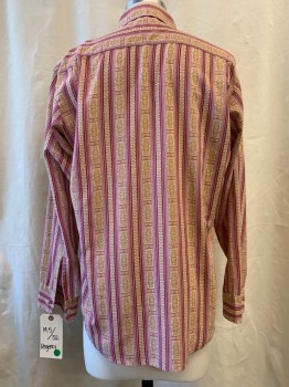 REGENCY, White, Red Burgundy, Tan Brown, Pink, Polyester, Cotton, Novelty Pattern, Stripes, Novelty Patterned Stripe, Long Sleeves, Button Front, Collar Attached, 1 Pocket,