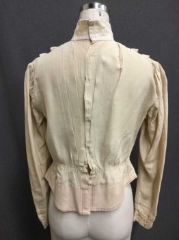 M.T.O., Beige, White, Olive Green, Silk, Lace, Solid, Hook & Eyes Back, White/Beige/Olive Lace Yoke, White Lace Band Collar, Inverted Pleats From Shoulder Back and Front, Gathered At Peplum, Long Sleeves with Pintucks and Lace At Hem, Gathered At Shoulder,