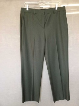 Womens, Slacks, THEORY, Olive Green, Wool, Solid, 10, Flat Front, 4 Pockets,