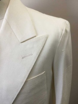 Mens, Formal Jacket, MTO, Cream, Silk, Solid, 38R, Double Breasted, Exaggerated Peaked Lapel, 3 Patch Pocket,  Waistband Insert at Back,