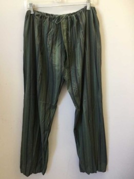 Mens, 1930s Vintage, Pajama Pant, P2, MTO, Green, Plum Purple, Brown, Olive Green, Cotton, Stripes - Vertical , W:44, 2 XL, 1 Button Front, Drawstring, Mult