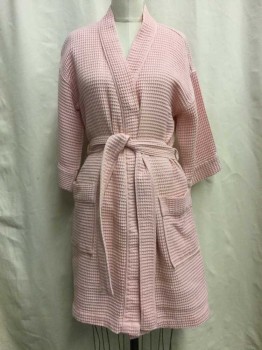 Womens, SPA Robe, CHARTER CLUB, Lt Pink, Cotton, Polyester, Grid , S, Dusty Pink, Self Grid, 2 Pockets, Belt
