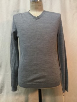 Mens, Pullover Sweater, TED BAKER, Heather Gray, Wool, Solid, XL, Heather Gray, V-neck,