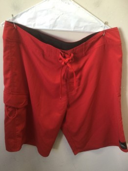 Mens, Swim Trunks, QUICK SILVER, Red, Polyester, Solid, 34, Lacing, 1 Right Pocket,