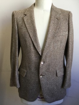 SOCIETY, Brown, Cream, Lt Brown, Wool, Tweed, Single Breasted, Collar Attached, Notched Lapel, 3 Pockets, 2 Buttons