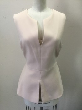 Womens, Top, BCBG MAX AZRIA, Blush Pink, Polyester, Rayon, Solid, S, Crepe, Sleeveless, Round Neck with Deep V Notch at Center Front, Peplum Waist with Vent at Center Front, Self Belt Ties Attached at Side Seams, Center Back Lapped Zipper