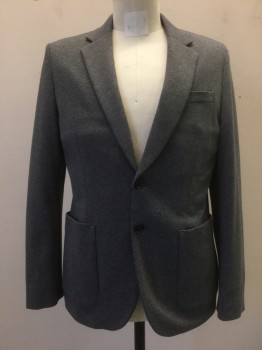 Mens, Sportcoat/Blazer, CALVIN KLEIN, Heather Gray, Cotton, Elastane, Heathered, S, Heather Gray, Notched Lapel, Collar Attached, 3 Pockets, 2 Buttons,