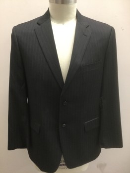 JONES NEW YORK, Charcoal Gray, Gray, Wool, Stripes - Pin, Charcoal with Gray Pinstripes, Single Breasted, Notched Lapel, 2 Buttons, 3 Pockets, Solid Dark Gray Lining