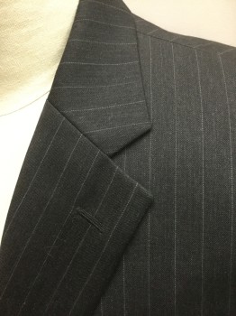 JONES NEW YORK, Charcoal Gray, Gray, Wool, Stripes - Pin, Charcoal with Gray Pinstripes, Single Breasted, Notched Lapel, 2 Buttons, 3 Pockets, Solid Dark Gray Lining
