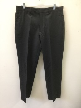 Mens, Slacks, PRONTO UOMO, Black, Wool, Solid, Ins:29, W:34, Flat Front, Zip Fly, Button Tab Waist, 4 Pockets, Straight Leg, **Has a Double