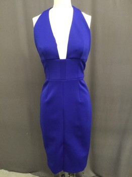 KEEPSAKE, Royal Blue, Polyester, Elastane, Solid, Deep Royal Blue, Plunging Neck, Sleeveless, Wide Waistband, Cutaway Back with Neck Closure, Long Keyhole, Zip Back, Fitted