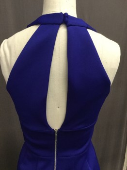 KEEPSAKE, Royal Blue, Polyester, Elastane, Solid, Deep Royal Blue, Plunging Neck, Sleeveless, Wide Waistband, Cutaway Back with Neck Closure, Long Keyhole, Zip Back, Fitted