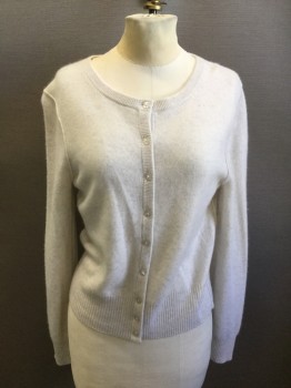 N/L, Cream, Cashmere, Heathered, Button Front, Long Sleeves, Ribbed Knit Neck/Placket/Cuff/Waistband, External Seams, Center Back Seam