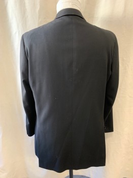 Mens, Sportcoat/Blazer, NL Super 120s, Black, Wool, Solid, 46, Notched Lapel, Single Breasted, Button Front, 2 Buttons, 3 Pockets