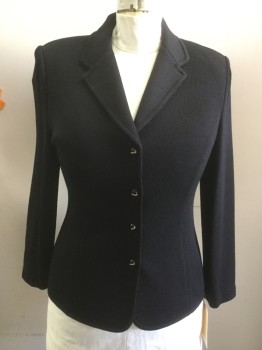 Womens, 1990s Vintage, Suit, Jacket, ST JOHN, Black, Wool, Solid, 12, Knit Blazer, 4 Black and Gold Buttons, Notched Lapel, Padded Shoulders,