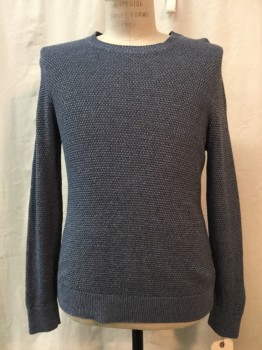 Mens, Pullover Sweater, NO LABEL, Blue, Cotton, Synthetic, Solid, M, Blue, Crew Neck,