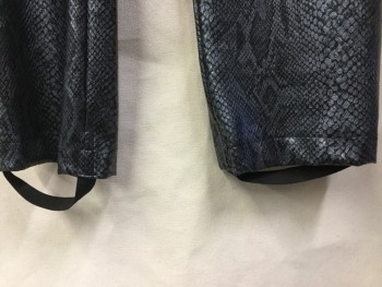 MELISSA, Silver, Gray, Synthetic, Polyester, Reptile/Snakeskin, Silvery Blue with Black Snake Skin, Flat Front, Zip Front, Elastic Black Sturrup