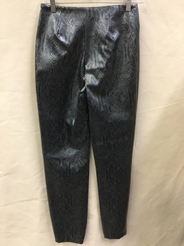 MELISSA, Silver, Gray, Synthetic, Polyester, Reptile/Snakeskin, Silvery Blue with Black Snake Skin, Flat Front, Zip Front, Elastic Black Sturrup