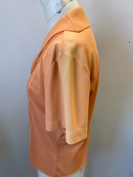 LEE MAR, Salmon Pink, Nylon, Solid, Button Front, Shoulder Burn on Short Sleeves, Bib Front and Collar Have Pin-tucks, 4 Rhinestone Buttons, 5th Button at the Bottom is Simple Clear Button,
