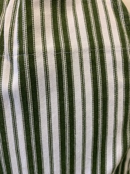 N/L, White, Dk Olive Grn, Cotton, Stripes - Vertical , 2 Pockets,