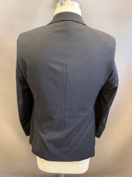 Mens, Sportcoat/Blazer, CALVIN KLEIN, Black, Wool, Spandex, Solid, 42R, Notched Lapel, Single Breasted, Button Front, 2 Buttons, 3 Pockets, Double Back Vent