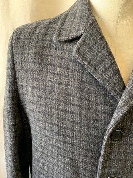 Mens, Coat, WEBSTER, Gray, Black, Wool, Grid , Plaid, 46, 1950's, Single Breasted, Collar Attached, Notched Lapel, 2 Flap Pockets, Long Sleeves, Button Tabs at Cuff